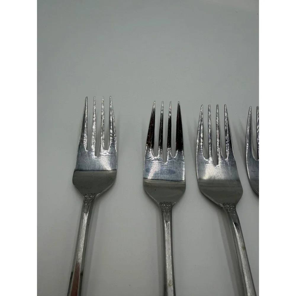 Ekco Eterna Stainless Steel Dinner Forks Set of 4 Monogram F Japan Vintage